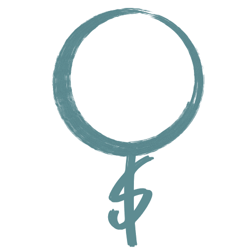 Hand-drawn female gender symbol with artistic brush strokes.