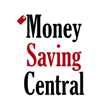 Red and black text logo for 'money saving central' with a price tag icon as the dot over the 'i' emphasizing cost-saving and budgeting.