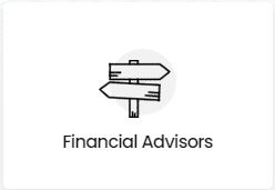 Directional signpost with two arrows pointing in opposite directions labeled "financial advisors.