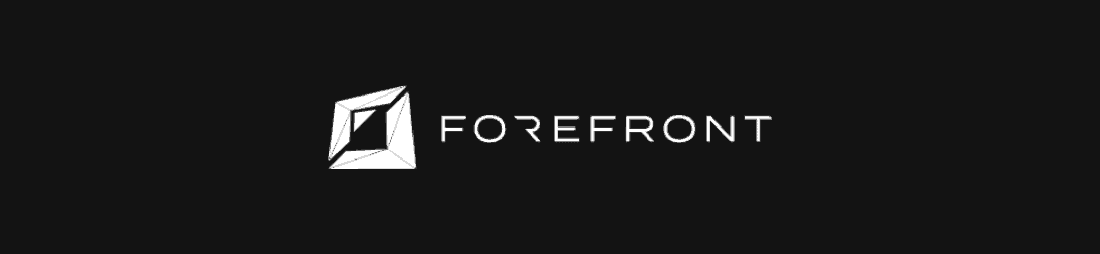 Abstract polygonal logo next to the stylized text 'forefront' on a dark background, representing a sleek and modern brand identity.