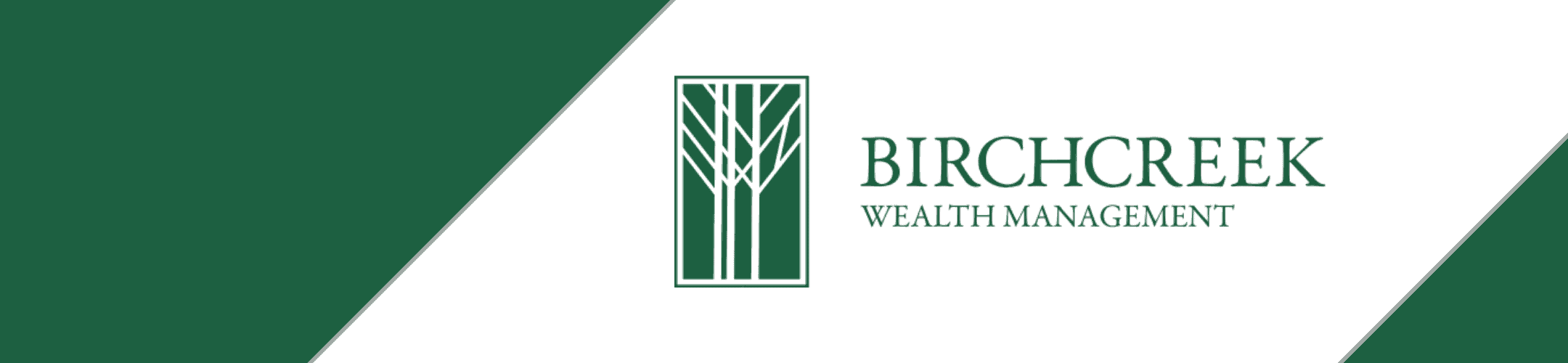 Image showing the Birchcreek Wealth Management logo. The logo features a stylized tree emblem inside a green rectangular box, with the text 
