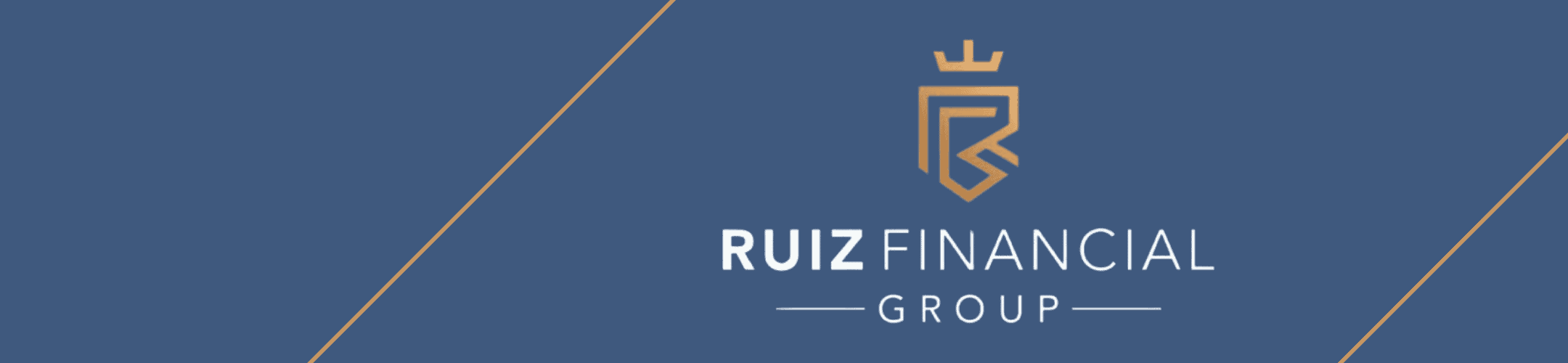 A blue banner with gold diagonal lines in the corners. In the center, there is a stylized gold 