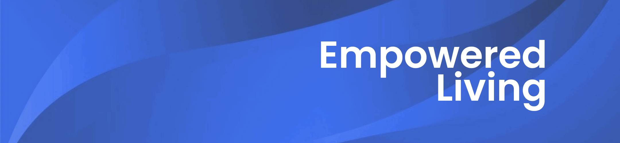 Blue abstract background with curved shapes and the words 