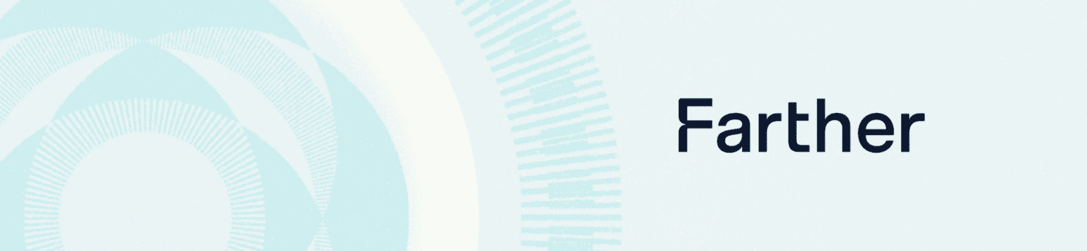 Light blue abstract circular patterns on the left, transitioning to a white background with the word 