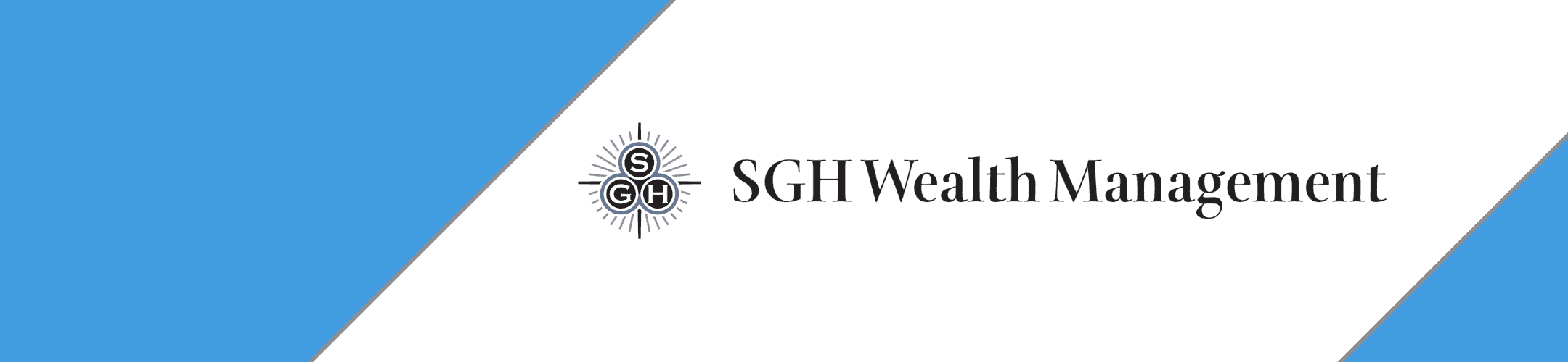 Blue and white banner with the SGH Wealth Management logo and name in black text. The logo features the letters 
