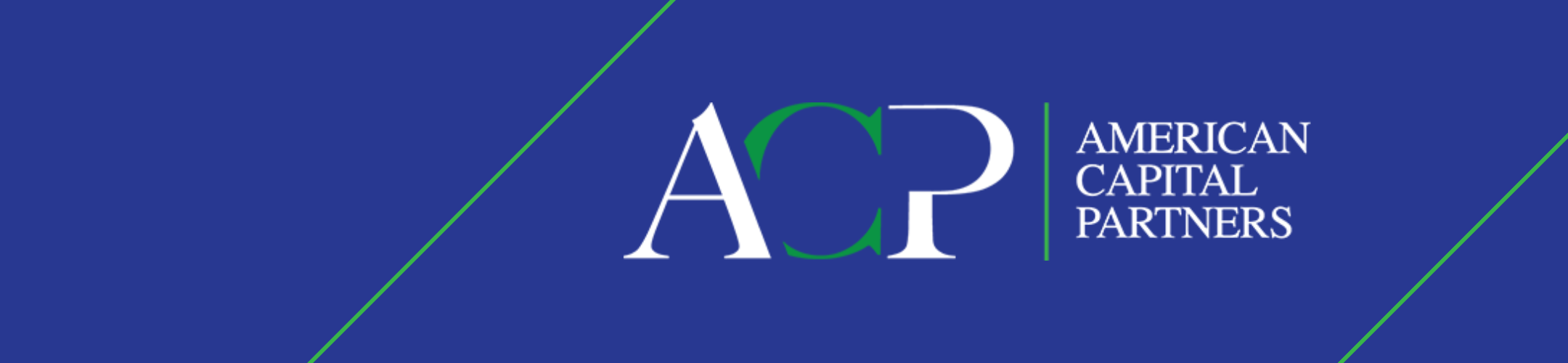 Logo for American Capital Partners on a blue background, featuring the initials 
