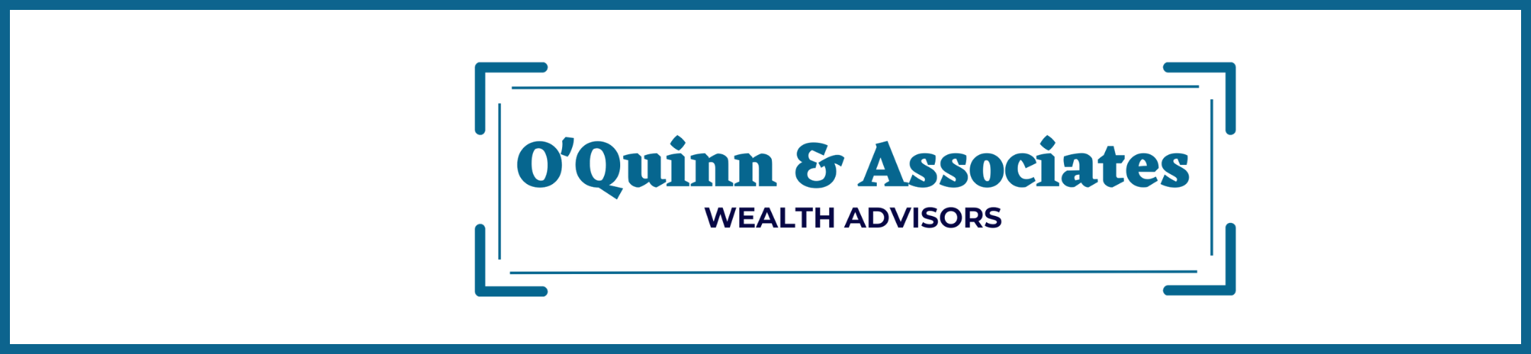 Logo for O'Quinn & Associates Wealth Advisors, with the company name centered inside a blue rectangular border on a white background.