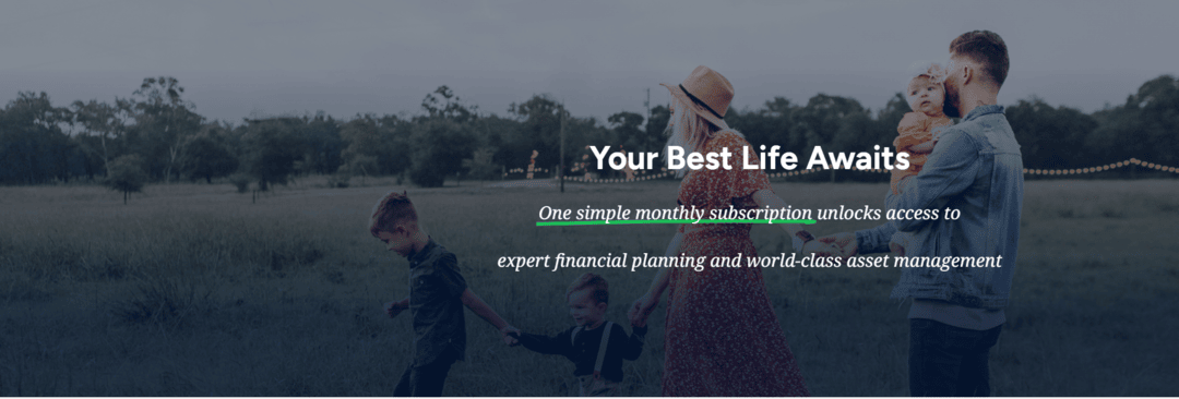 A family of four holds hands and walks outdoors in a field, with text overlay: 