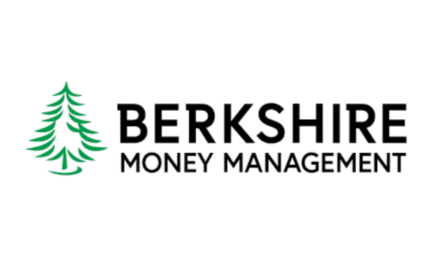 Logo for Berkshire Money Management, featuring a stylized green pine tree on the left and bold black text on the right that reads "Berkshire Money Management" on a light gray background.