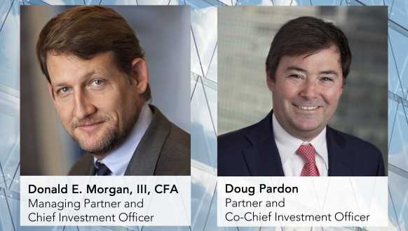 Professional headshots of two men in suits. Left: Donald E. Morgan, III, CFA, Managing Partner and Chief Investment Officer. Right: Doug Pardon, Partner and Co-Chief Investment Officer. Their names and titles are displayed below their photos.