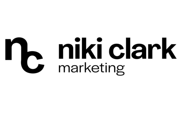Black text logo with a lowercase "nc" monogram on the left and the words "niki clark marketing" in a modern font on the right, all against a white background.