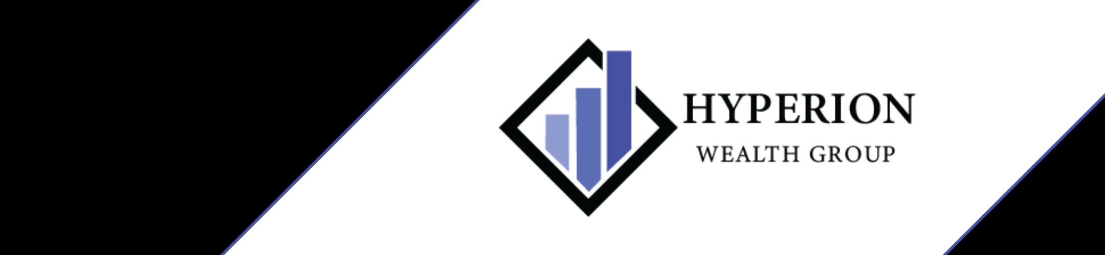 Logo for Hyperion Wealth Group featuring a black diamond outline with three blue vertical bars of varying heights inside, next to the company name “HYPERION WEALTH GROUP” in black text on a white background.
