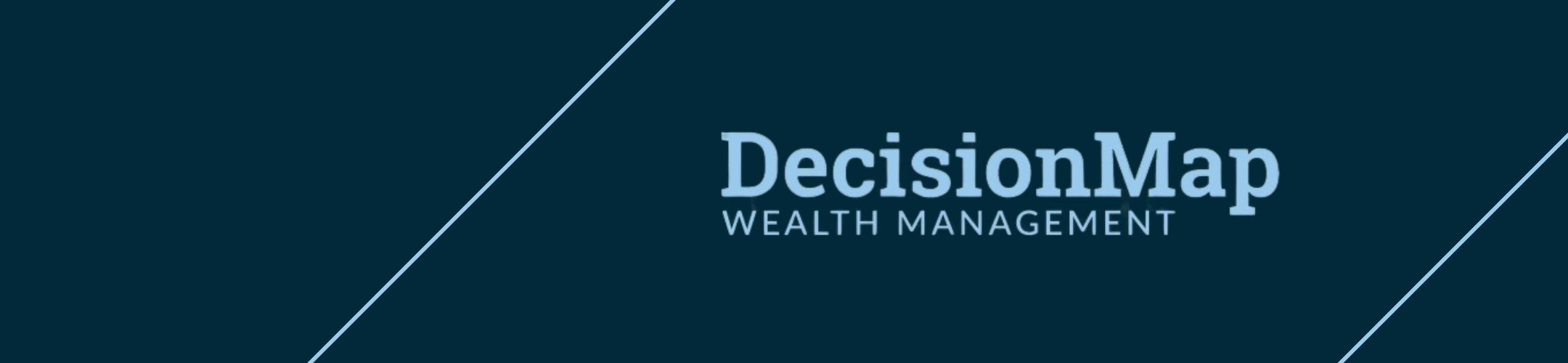 DecisionMap Wealth Management logo on a dark teal background with diagonal light blue lines.