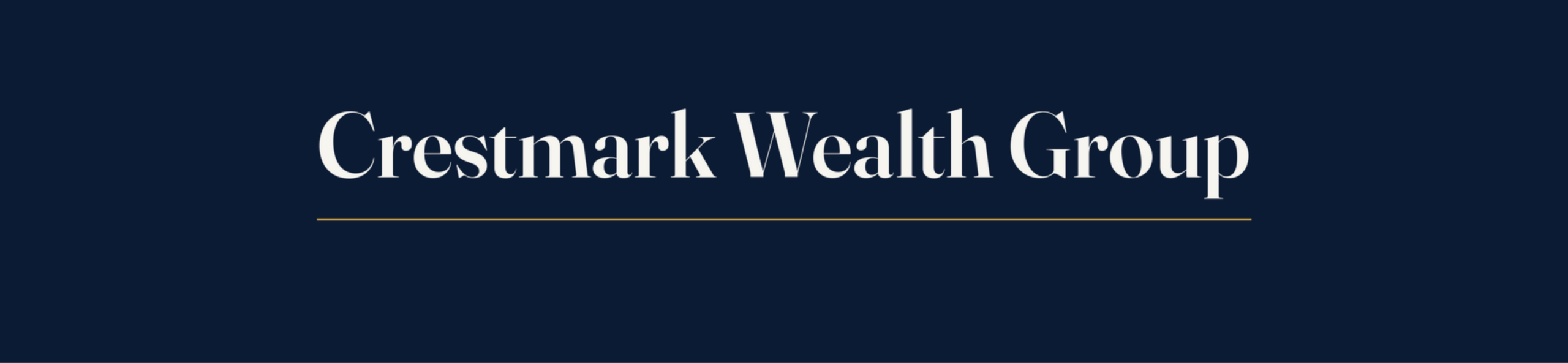 Crestmark Wealth Group“ is written in white serif font on a dark blue background, with a thin gold line below the text.